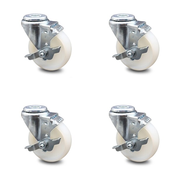 4 Inch Nylon Wheel Swivel Bolt Hole Caster Set with Brake